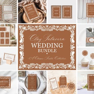 Clay Talavera Wedding Decor Printable Template Bundle, Spanish Tile Wedding Ceremony Decor, Mexican Fiesta Terracotta Wedding Decor WP1019