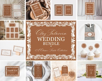 Clay Talavera Wedding Decor Printable Template Bundle, Spanish Tile Wedding Ceremony Decor, Mexican Fiesta Terracotta Wedding Decor WP1019
