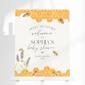 Honey Bee Baby Shower Welcome Sign Printable Template, watercolor honey Baby Shower Welcome Signage, Corjl Instant Download, mom to bee