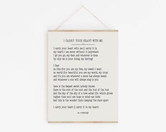 I Carry Your Heart With Me, I Carry It In My Heart, ee Cummings Quote, Wedding Poem Anniversary Gift For Wife Valentines Day