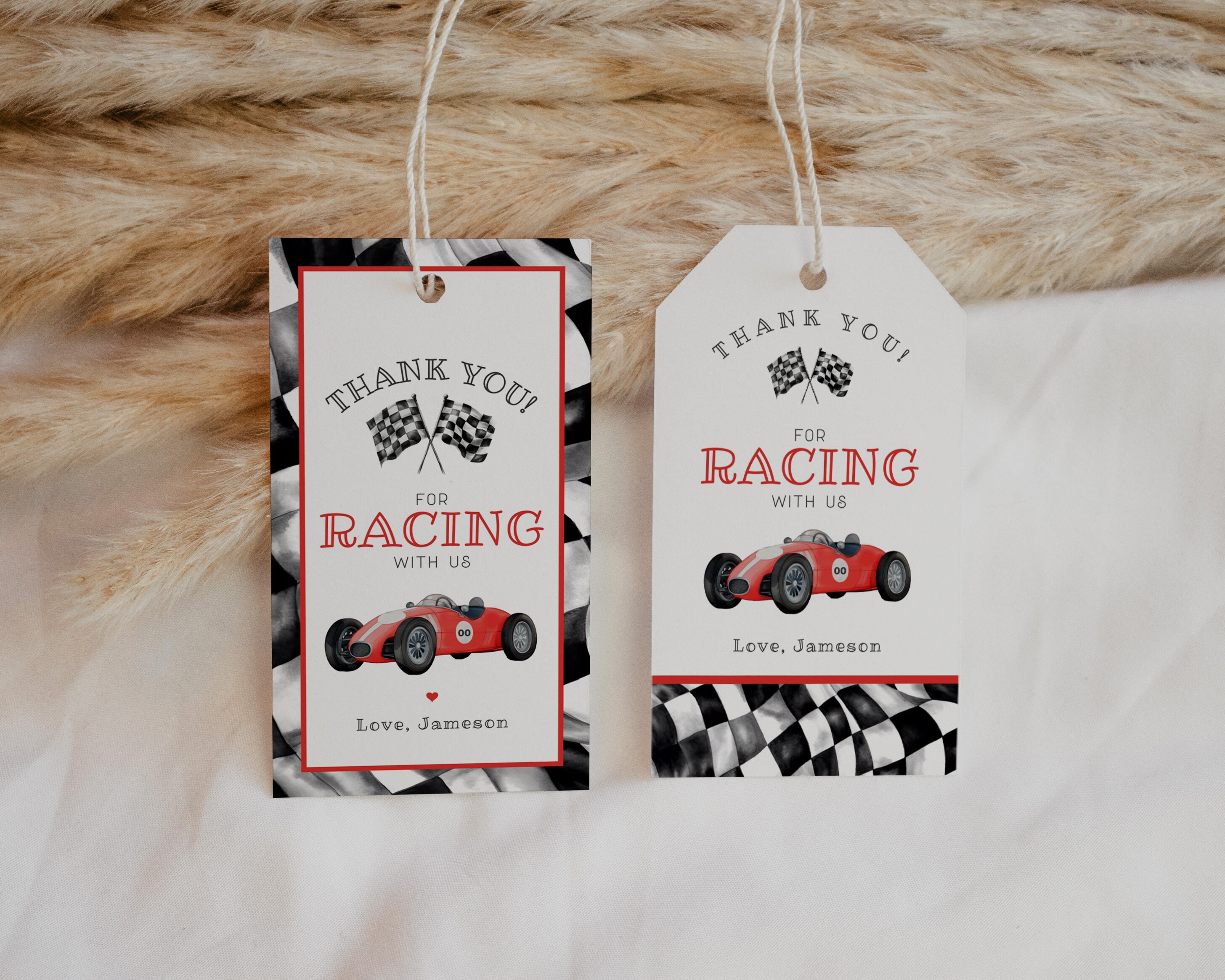 Red Race Car Baby Shower or Birthday Circle Favor Tags Printable ...