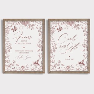 Herbst Toile Karten & Geschenke und Bevorzugungen Zeichen Druckbare Vorlage, Burgund Chinoiserien Baby oder Brautparty September Oktober Französisch WS1032