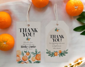 Little Cutie Favor Tags Printable Template, a little cutie is on the way spring summer baby shower rectangle favors orange cutie, WP1068