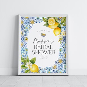 Amalfi Coast Bridal Shower Welcome Sign Printable Template, Lemon Citrus Mediterranean decor with blue tiles, Coastal Italian theme, WP3016 image 5