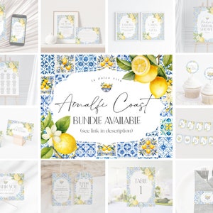 Plaatskaarten Amalfikust voor baby- of bruidsdouche of verjaardag afdrukbare sjabloon, citroen-citrus mediterraan douchedecor met blauw, WP3016 afbeelding 7