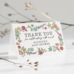 Modèle de carte de remerciement Summer Garden Party, douche nuptiale florale lumineuse pour fille de baby shower, fleurs sauvages pour bouquet d'été, décoration de mariage WP1058