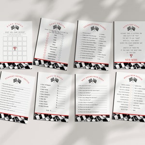 Red Race Car Baby Shower Games Bundle Instant Download, Race on Over a Little Racer is on the Way Baby Shower for Boy, Printable Template