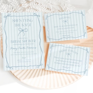 Blue Coquette Bow Bridal Shower Invitation Template, Pastel Something Blue Before I Do Bridal Brunch, Whimsical Tying The Knot Bows WP1061