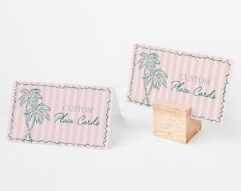 Rosa Palm Springs Platzkarten Vorlage, Vintage Palme Strand Cabana Geburtstag Pool Party, Tropisch Pastell Bachelorette Braut Wh