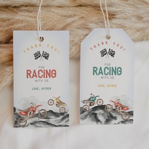 Dirt Bike Baby Shower Circle Favor Tags Printable Template, Little Racer is on the way Race on Over Baby Shower Tag Off-Road Motor Bike image 2