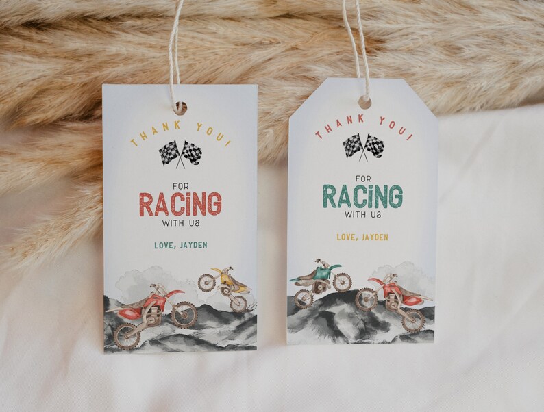 Dirt Bike Baby Shower Circle Favor Tags Printable Template, Little Racer is on the way Race on Over Baby Shower Tag Off-Road Motor Bike image 2