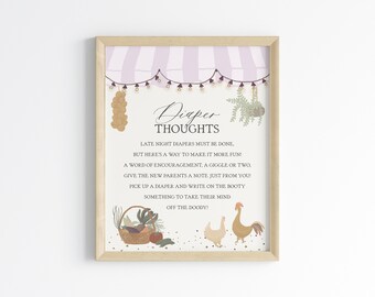 Pink Farmers Market Baby Shower Luier Gedachten Teken Afdrukbare sjabloon, Farm Fresh Party voor meisjesbabyshower, lokaal geteeld, WP3009-3