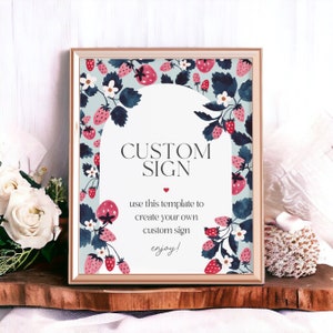Décoration de fête imprimable signe personnalisé menthe fraise pour baby shower ou 1er anniversaire de baies, douche nuptiale douce baies pour la mariée printemps été