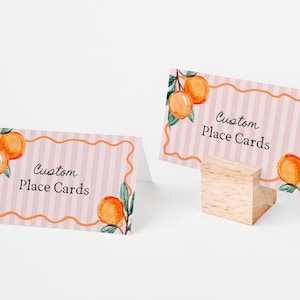 Roze kleine schatje afdrukbare sjabloon plaatskaarten, hoofdsqueeze vrijgezellenfeest, Citrus babyshower decor voor zomer clementine verjaardag WP1050