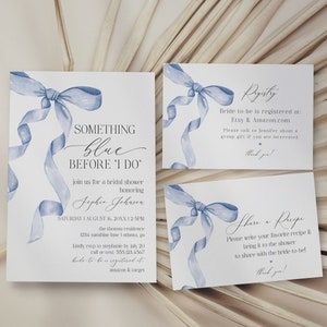 Blue Bow Bridal Shower Invite Printable Template, Something Blue Before I Do Fancy Coquette Bow Bridal Brunch, Shes Tying the Knot WP1031