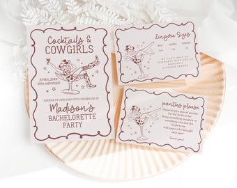 Western Bachelorette Invitation Template, Cowgirl Last Rodeo Nash Bash Burgundy Bride Invite, Editable Corjl Instant Download, WP1042