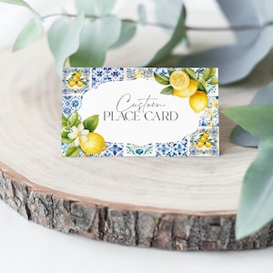 Plaatskaarten Amalfikust voor baby- of bruidsdouche of verjaardag afdrukbare sjabloon, citroen-citrus mediterraan douchedecor met blauw, WP3016 afbeelding 5