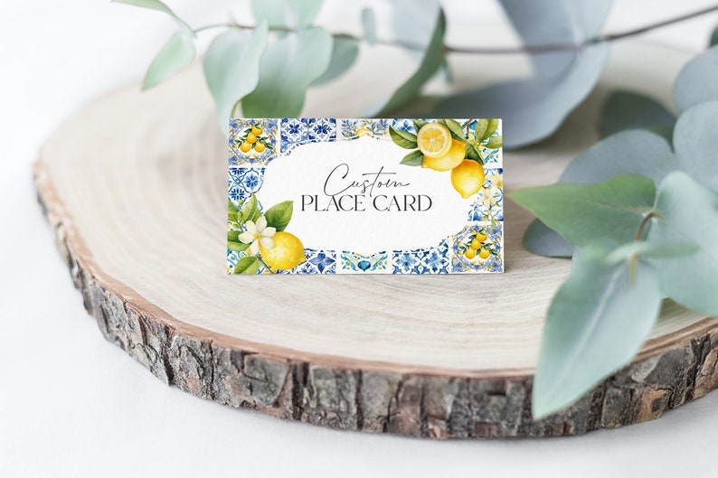 Plaatskaarten Amalfikust voor baby- of bruidsdouche of verjaardag afdrukbare sjabloon, citroen-citrus mediterraan douchedecor met blauw, WP3016 afbeelding 5