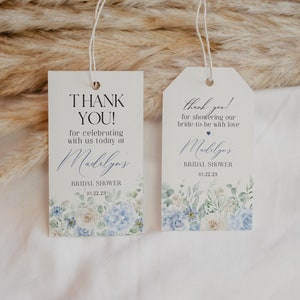 Blue Floral Bridal Shower Favor Tags Printable Template, Something Blue Before I Do spring bridal shower Light Blue Hydrangea Flowers
