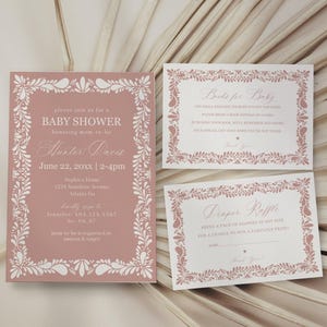 Pink Talavera Baby Shower Invitation Printable Template, Spanish Mexican Baby Shower Fiesta Girl, Rose Cielito Lindo Baby Sprinkle WP1017