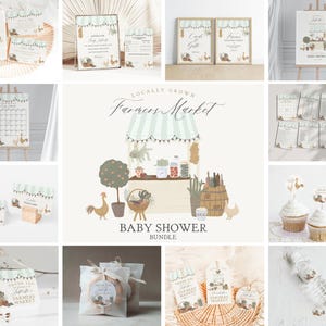 Green Farmers Market Baby Shower Printable Bundle, Farm Fresh Gender Neutral Baby Sprinkle, Locally Grown Party Decor, Homegrown WP1043