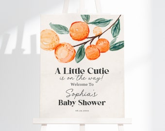 Little Cutie is on the Way Citrus Baby Shower Welcome Sign Template, orange baby shower gender neutral baby shower, cutie baby shower WP1068