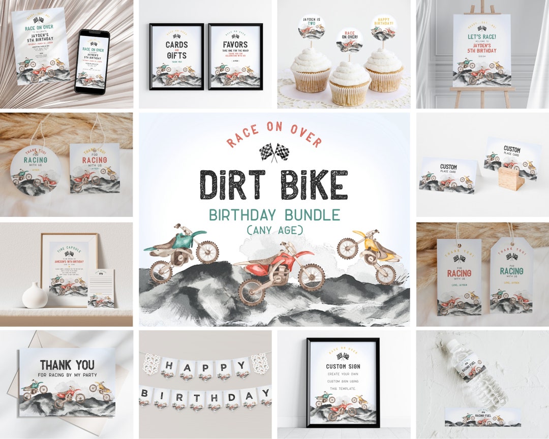 Dirt Bike Birthday Bundle Any Age Printable Template, Race on Over ...