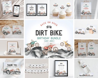 Dirt Bike Birthday Bundle Any Age Printable Template, Race on over birthday party for boy, motor bike racing theme off-road bday, WP3002