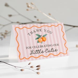Pink Little Cutie bedankkaart afdrukbare sjabloon, hoofdsqueeze bruids douche, citrus babyshower voor zomer clementine verjaardag WP1050