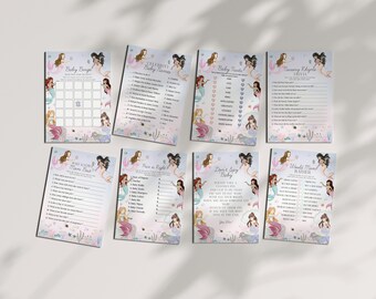 Zeemeermin babyshower spelletjesbundel afdrukbaar, betoverd onder de zee babyshower voor meisje, WP3032