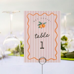 Roze kleine schatje tafelnummer kaartensjabloon, hoofdknijp bruids douche, citrus babyshower decor voor zomer clementine verjaardag WP1050
