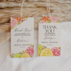 Modello stampabile per etichette per bomboniere per addio al nubilato con fiori di agrumi, brunch nuziale con spremuta principale per addio al nubilato estivo, decorazioni per addio al nubilato in Florida