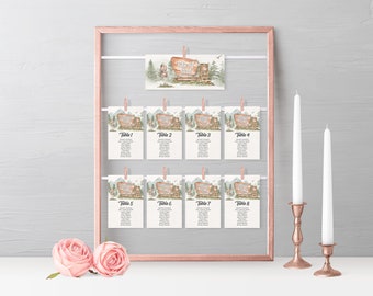 National Park Wedding Seating Chart Cards Printable Template, Woodland Outdoor Wedding, Woodsy Wilderness Reception Adventure Awaits WP1005
