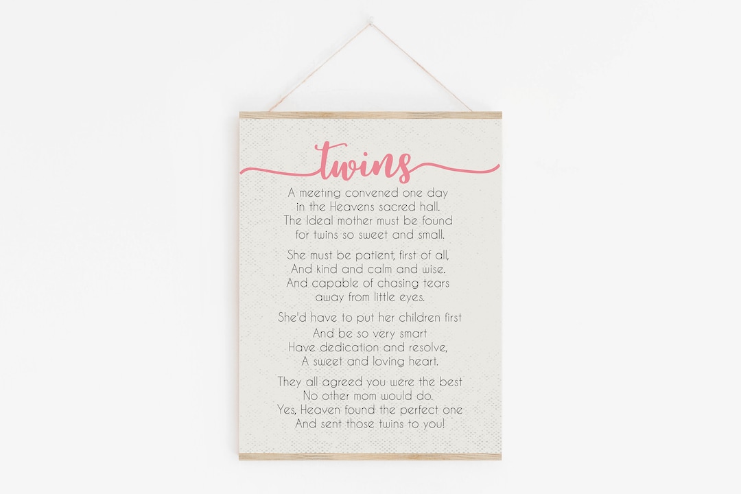 Twin Girls Poem Gift, Mothers Day Gift for Mom of Twins, Baptism Gift for Twins Baby Shower Gift