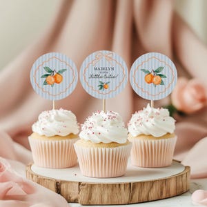 Modello stampabile per decorazioni per cupcake Blue Little Cutie, baby shower con agrumi pastello per decorazioni estive per feste di compleanno WP1052