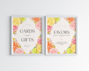 Citrus Floral Cards & Gifts and Favors Sign Printable Template, Coastal Birthday Decor for Summer Tropical Baby or Florida Bridal, WP3010