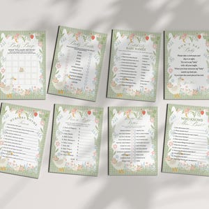 Green Floral Silly Goose Baby Shower Games Printable Template, Little Duck Theme Baby Shower Girl, Pastel Sage Gingham Baby Sprinkle WP1024