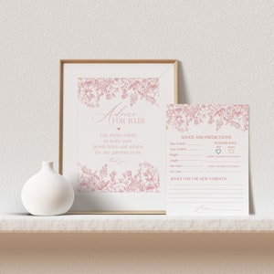 Modèle imprimable conseils de chinoiseries roses pour cartes de bébé, toile rose à saupoudrer pour le printemps, décoration de douche élégante pour bébé français WP1010