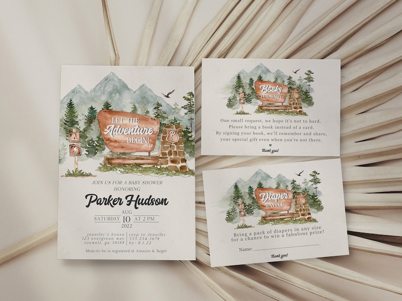 National Park Baby Shower Bundle Printable Template, Woodland Outdoor Baby Shower, Wilderness Baby Sprinkle Adventure Awaits WP1005 image 3