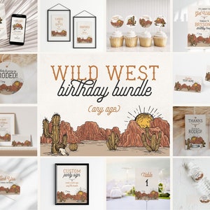 Wild West Birthday Party Bundle Printable Template, instant download for little cowboy invitation, rodeo boy birthday, southwestern birthday