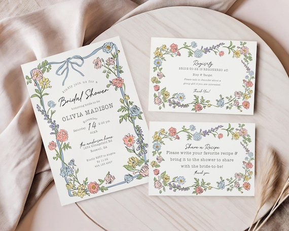 Spring Garden Party Bridal Shower Invitation Template, Pastel Floral Love in Bloom Bridal Brunch Coquette Summer Wildflower Bouquet WP1057