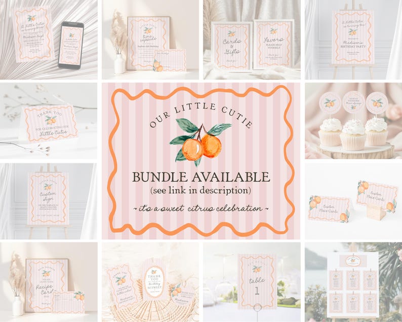 Pink Two Little Cuties Twins Baby Shower Invitation Template, Pastel Citrus Baby Sprinkle for Summer Baby Shower, Retro Clementine WP1050 image 8