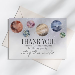 Outer Space Thank You Card Printable Template, trip around the sun boy birthday party, First birthday thank you card, Galaxy thank you note