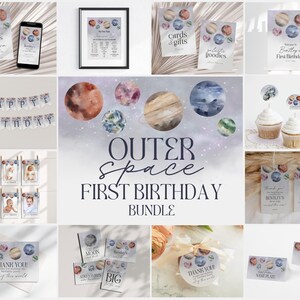 Outer Space First Birthday Party Printable Template, first trip around the sun, Space Invitation 1st Birthday Space Birthday Decor for Boy