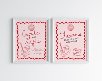 Disco Cowgirl Cards & Gifts and Favors Sign Printable Template, Hand drawn rodeo party decor for Nashville weekend bachelorette, WP3013