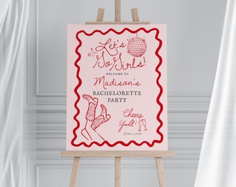 Disco Cowgirl Bachelorette Party Welcome Sign Printable Template, Hand drawn rodeo party decor for Nashville weekend bachelorette, WP3013