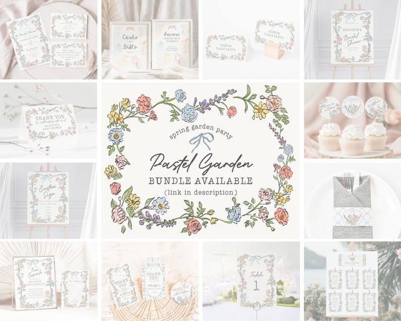 Plantilla de invitación de boda para fiesta en el jardín de primavera, decoración floral pastel con el amor en flor, ramo de flores silvestres de verano coqueto WP1057 imagen 7