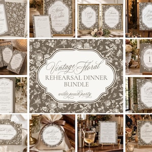 Brown Toile Rehearsal Dinner Bundle, Chocolate Brown Rehearsal Dinner Suite, Vintage Brown Wedding Set, Instant Download, WP2011-3