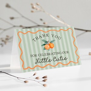 Groene kleine schat bedankkaart afdrukbare sjabloon, hoofdsqueeze bruids douche, citrus babyshower voor zomer clementine verjaardag WP1051