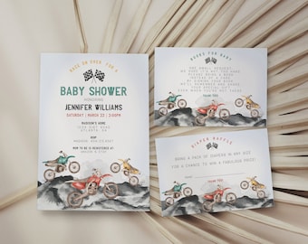 Dirt Bike Baby Shower Invitation Template, Race on over baby shower for boy, motor bike racing theme for motor bike Off-road shower, WP3002